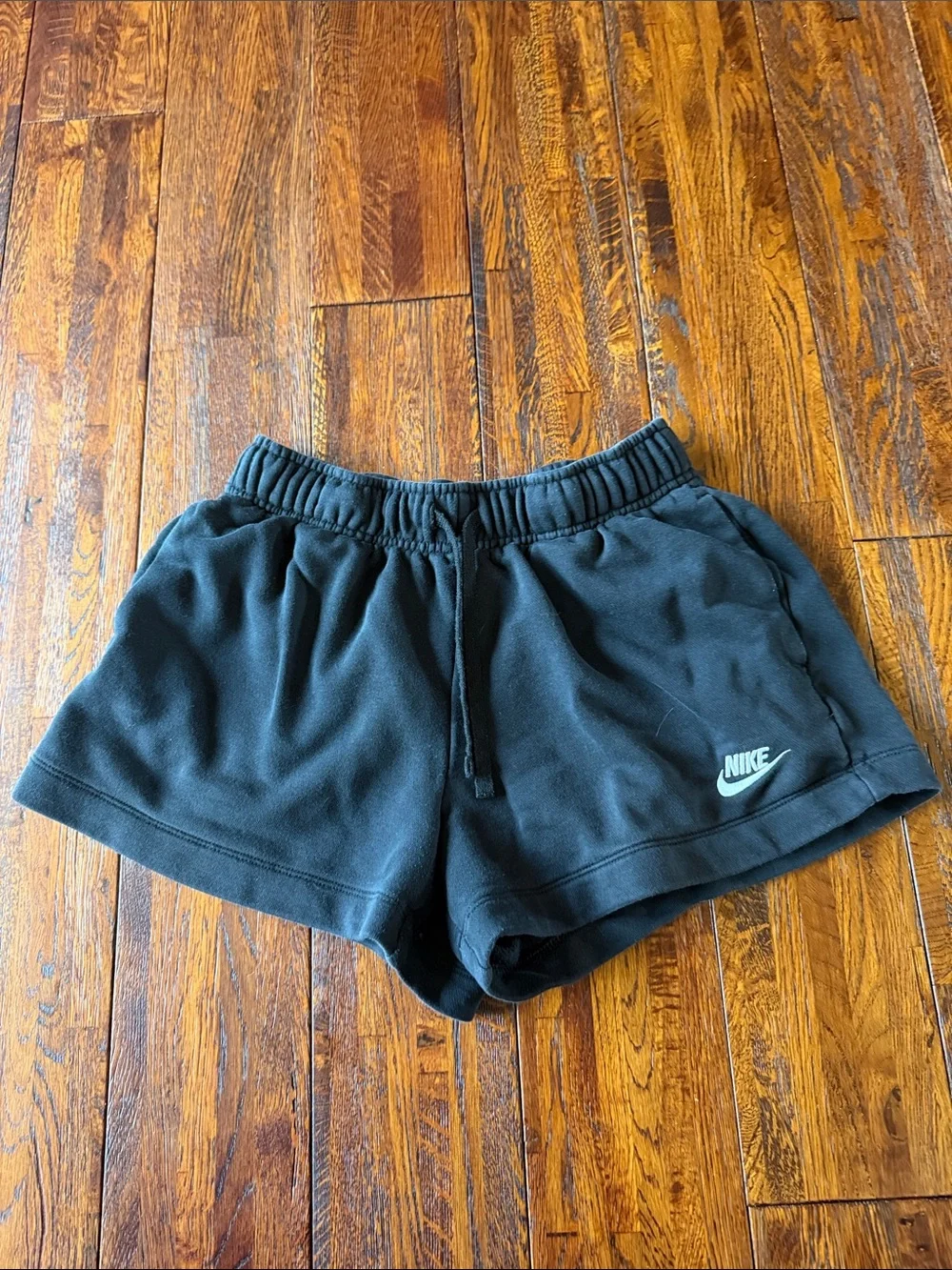 Nike Black Women's Athletic Fleece Shorts with White Logo